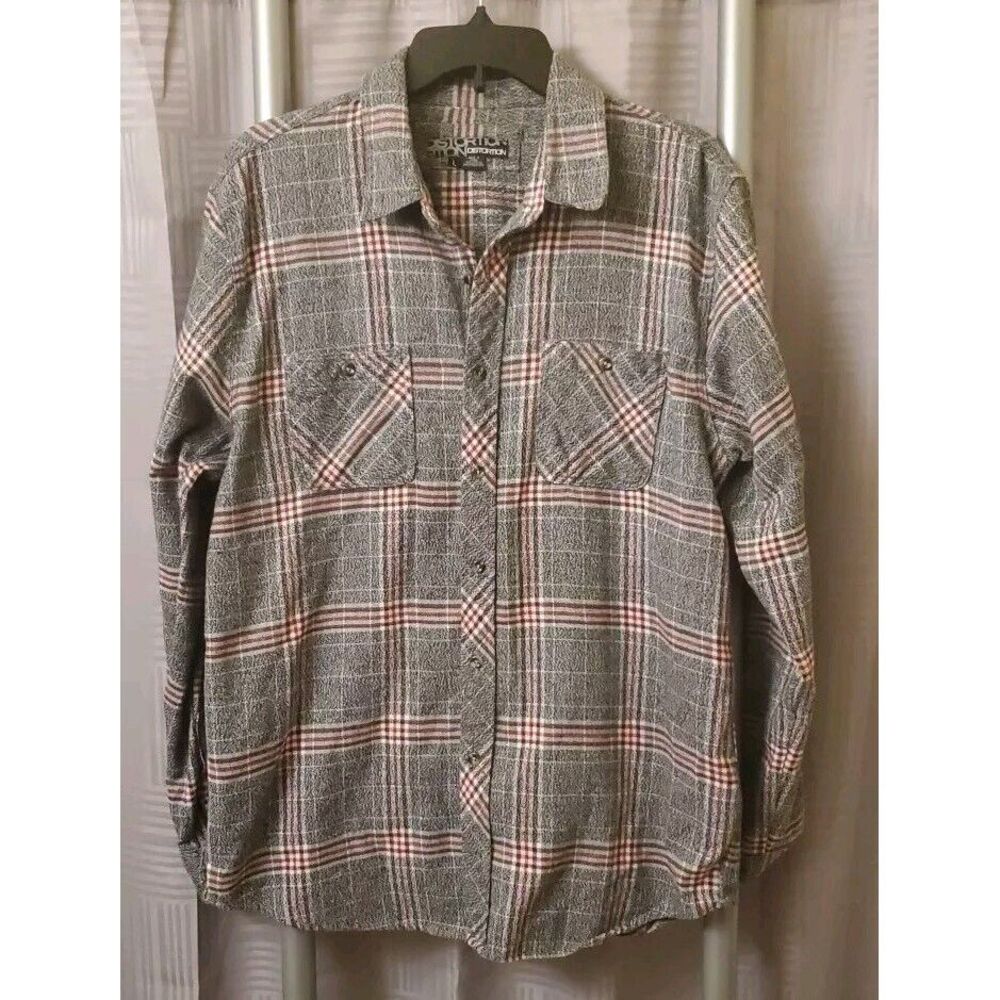 Distortion Flannel Shirt Mens Large Gray Red Plaid Long Sleeve Outdoorsman‎ - Picture 2 of 5